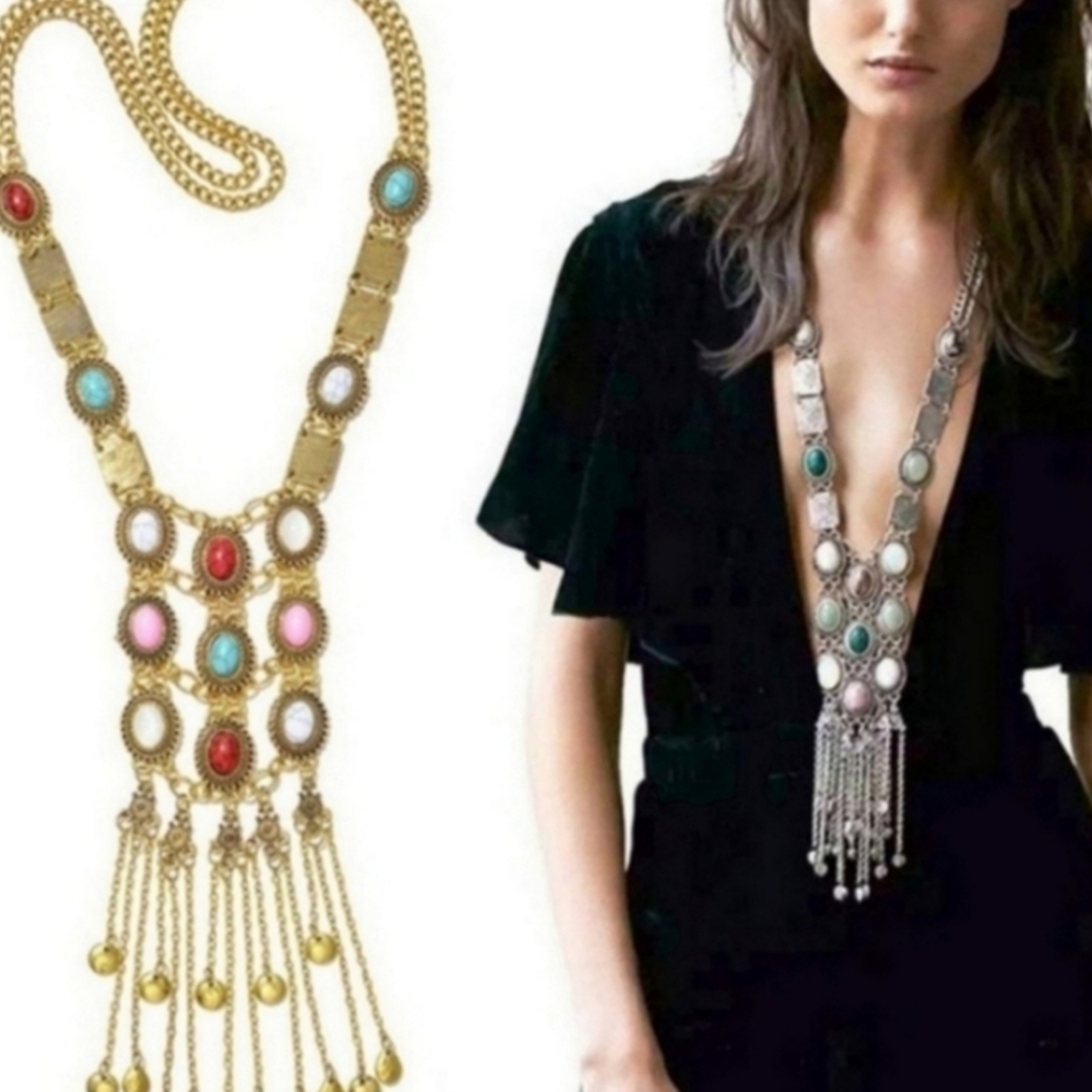 Silver or Gold, Turquoise, Opal, Long Necklace